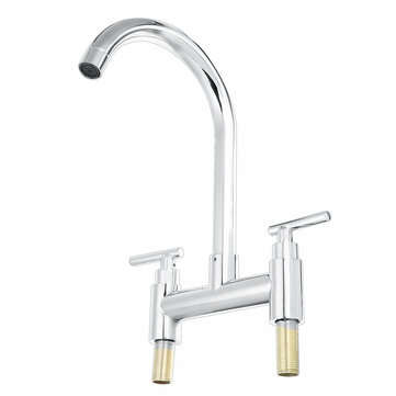 Modern Dual Lever Chrome Kitchen Sink Faucet Hot Cold Mixer Taps Deck Mounted Tap 2 Hole