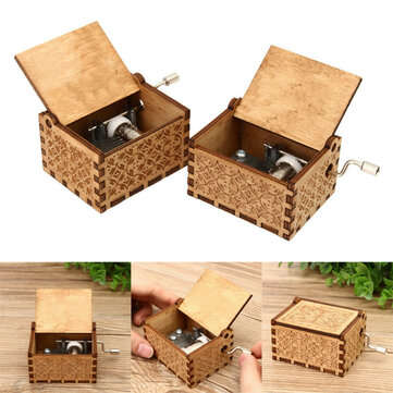Hand Crank Collectible Music Box Engraved Wooden Box Theme Toys Birthday Craft Gifts (STYLE: #4)
