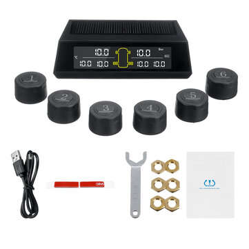 Car TPMS Tyre Pressure System Solar Power LCD Display+ 6 External Sensors