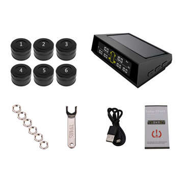 Car TPMS Tyre Pressure System Solar Power LCD Display+ 6 External Sensors