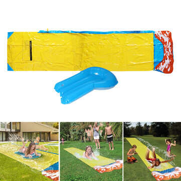 488x71cm Inflatable Water Slide Large Double Racer Pool Kids Water Play Racer with Slide Board Surfi