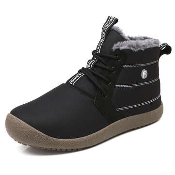 Men Waterproof Non Slip Warm Plush Lining Lace Up Snow Boots (SIZE: 11.5 | COLOR: BLACK)