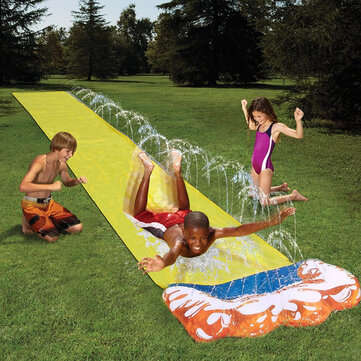 488x71cm Inflatable Water Slide Large Double Racer Pool Kids Water Play Racer with Slide Board Surfi