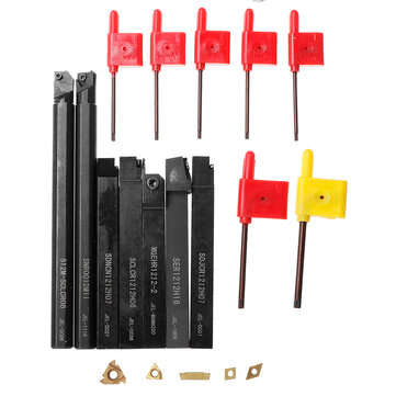Drillpro CT-12 50pcs Carbide Inserts with 7pcs 12mm Shank Lathe Turning Tool Holder DCMT070204 CCMT0