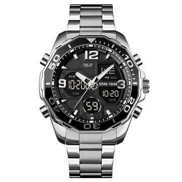 SKMEI 1649 Men Business Style Sport Full Metal Luminous Dual Display Digital Watch (COLOR: SILVER)