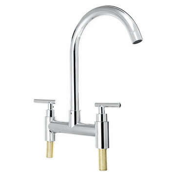 Modern Dual Lever Chrome Kitchen Sink Faucet Hot Cold Mixer Taps Deck Mounted Tap 2 Hole