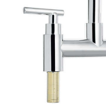 Modern Dual Lever Chrome Kitchen Sink Faucet Hot Cold Mixer Taps Deck Mounted Tap 2 Hole