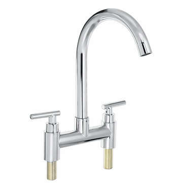 Modern Dual Lever Chrome Kitchen Sink Faucet Hot Cold Mixer Taps Deck Mounted Tap 2 Hole