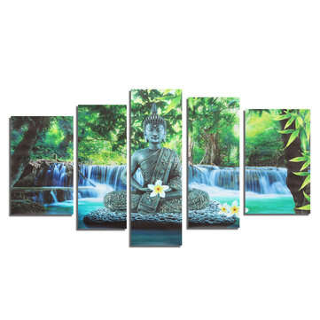 5PCS Buddha Frameless Canvas Print Mural Painting Wall Picture Home Decoration (COLOR.: GREEN)