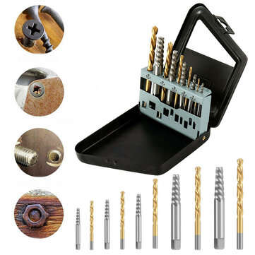 10Pc HSS Screw Extractor Left Hand Cobalt Drill Bit Set Easy to Lift from Broken Bolt Tools With Iro