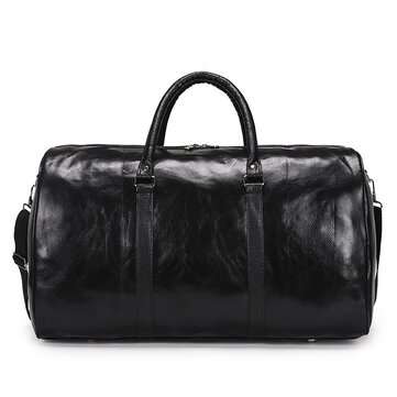 Men Women PU Leather Duffel Bags Waterproof Large Capacity Folding Sports Travel Bag (COLOR: BLACK)