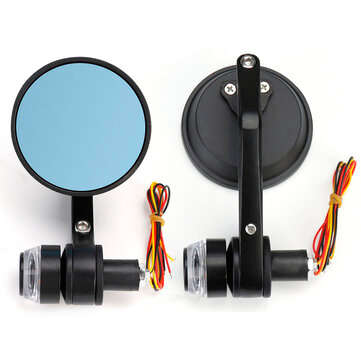 2Pcs 7/8`` Handbar Motorcycle Side Rearview Mirrors Bar End Turn Signals Light