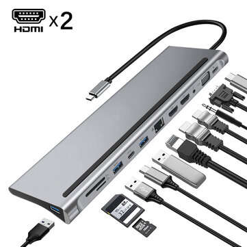 Bakeey 12 In 1 Triple Display USB Type-C Hub Docking Station Adapter With Dual 4K HDMI Display / 108