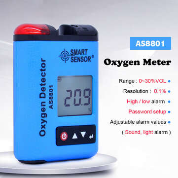 AS8801 Oxygen Gas Monitor Oxygen Gas Detector 0~30% VOL Oxygen Leak Location Determine Digital O2 Co