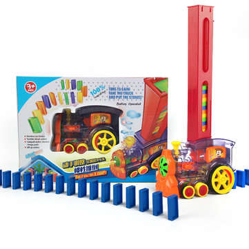 Electric Domino Train Kit Motorized Train Model with Light and Sound 80Pcs Colorful Domino Stacking