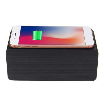 3in1 20W Qi Wireless Charge Clock Voice Control Digital LED Desk Wooden Alarm With Thermometer Xmas