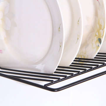 Foldable Kitchen Black Wall Hanging Dish Storage Shelf Organizer Rack Holder NO Drill for Space Savi