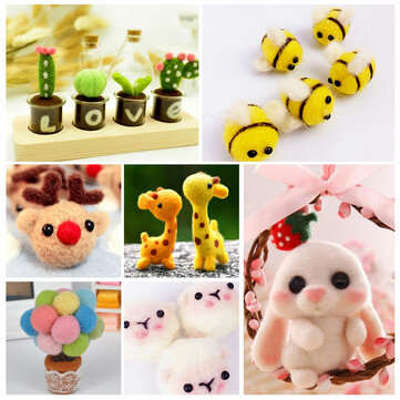 50 Color DIY Wool Felt Kit Needles Tool Set Handmade Needle Felting Mat Starter Fabric Sewing Kit fo