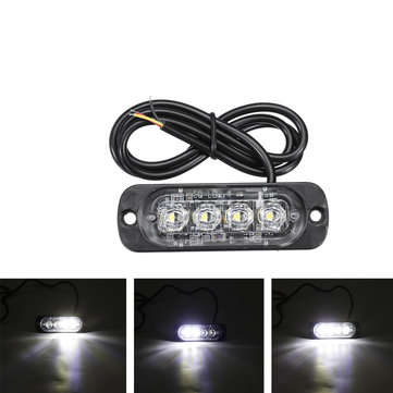 12W 4 LED Flash Strobe Warning Light Emergency Lamp Red/White 12/24V For Car Truc... (COLOR.: WHITE)