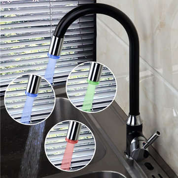 Black Plating Kitchen Sink Hot Cold Faucet Single Handle LED 3 Colors Changing Basin Mixer Tap