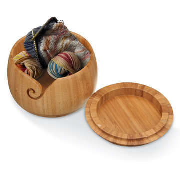 Wooden Bamboo Yarn Bowl Holder & Cover For Skeins Knitting Crochet Home Decorations