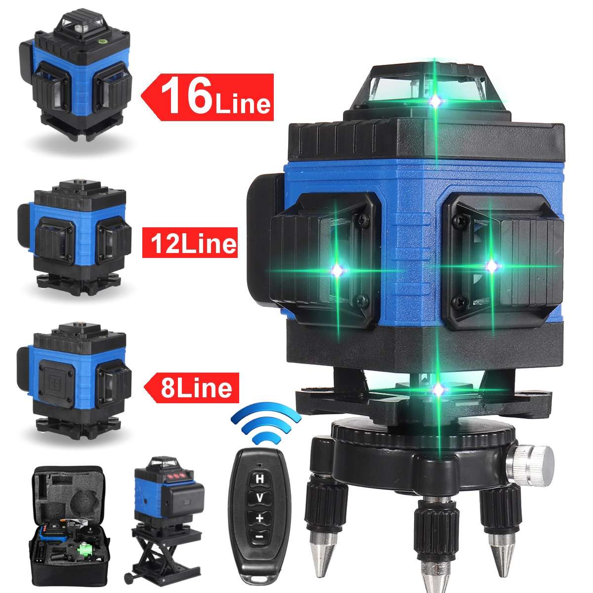 16/12/8 Line 360 Horizontal Vertical Cross 4D Green Light Laser Level Self-Leve