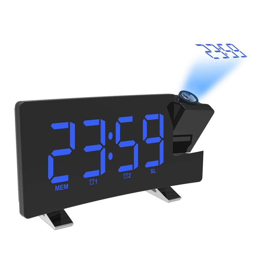 Radio Projection Alarm Clock Large Screen LED Display Electronic Clock Curved Double Alarm Clock