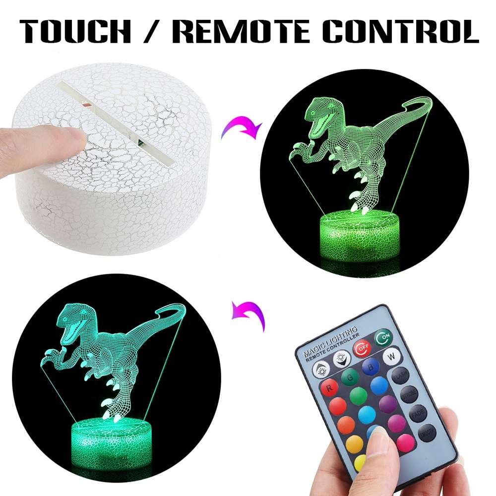 3D Dinosaur Night Light Touch Remote Control Gift Home Decor Sleeping