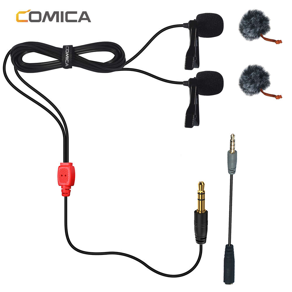Comica CVM-D02 4.5m Dual-head Lavalier Microphone Clip Mini Omnidirectional Con