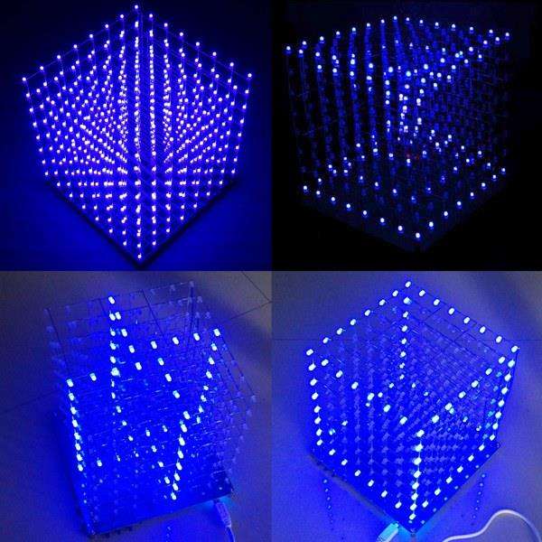 Geekcreit 8x8x8 LED Cube 3D Light Square Blue LED Flash Electronic DIY Kit...