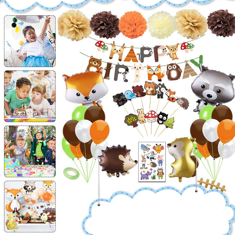 95PCS Party Supplies Set Woodland Party Decorations Including Happy Birthday Ba