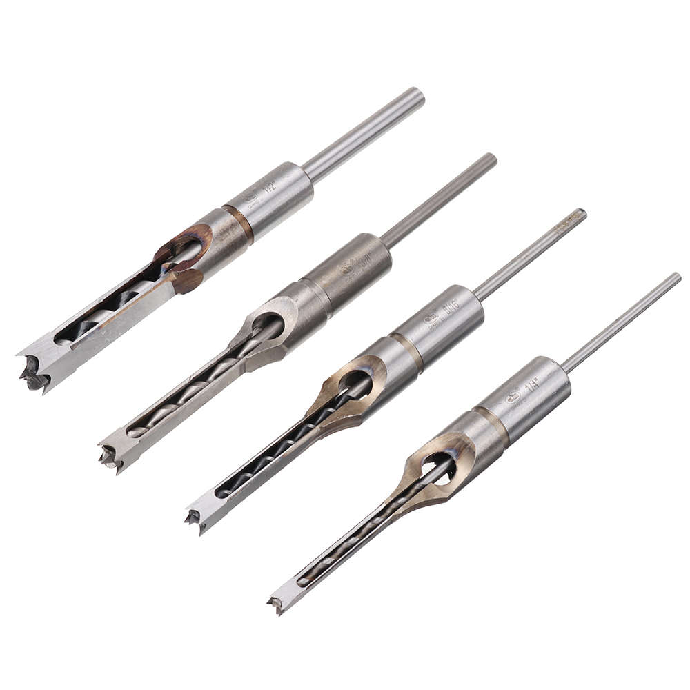 Drillpro 4pcs Square Hole Drill Bits Woodworking Auger Mortising Chisel Set Kit