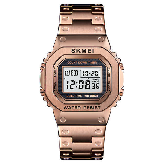 SKMEI 1456 LED Chronograph Countdown Alloy Case Stainless Steel Waterproof Digital Watc (Color Gold)