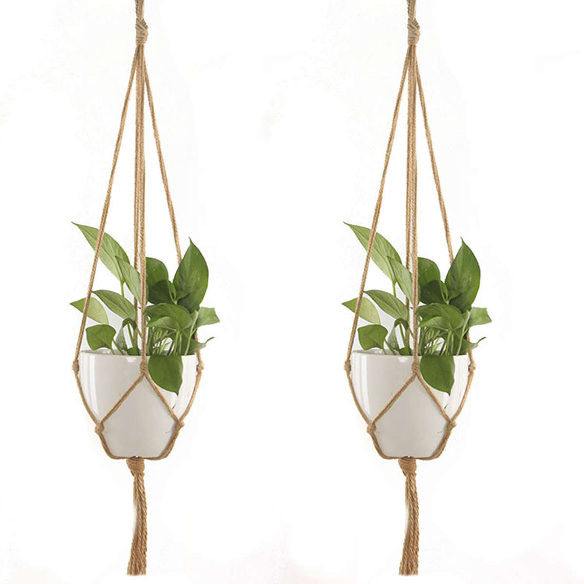 2Pcs Plant Flower Hanger Macrame Jute for Indoor Outdoor Ceiling Deck Balcony Round and Square Pots