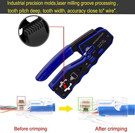 RJ45 Crimping Tool for Cat6 Cat5 Cat5e 8P8C Modular Connectors, All-in-One Wire Tool