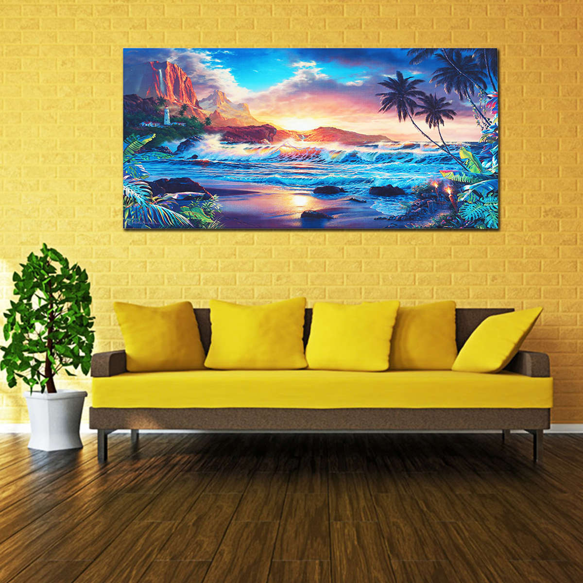 New Home Decor Canvas Print Paintings Wall Art Modern Sunset Scenery Beach Tree