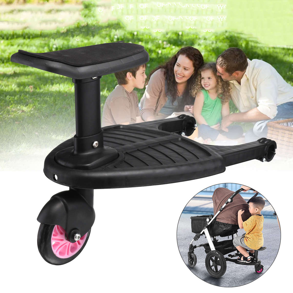 Kids Safety Stroller Step Board Comfort Wheeled Pushchair Max load - Color. Pink