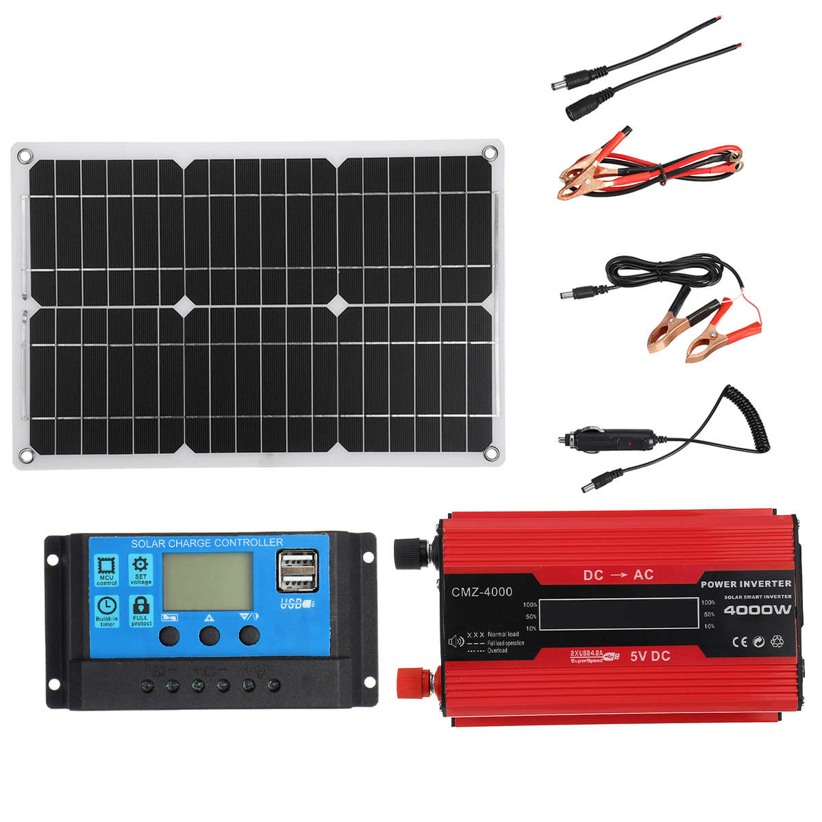 Solar Power System Kit 18V Solar Panel 4000W 12V to 110V/220V Inverter 30A 12/2