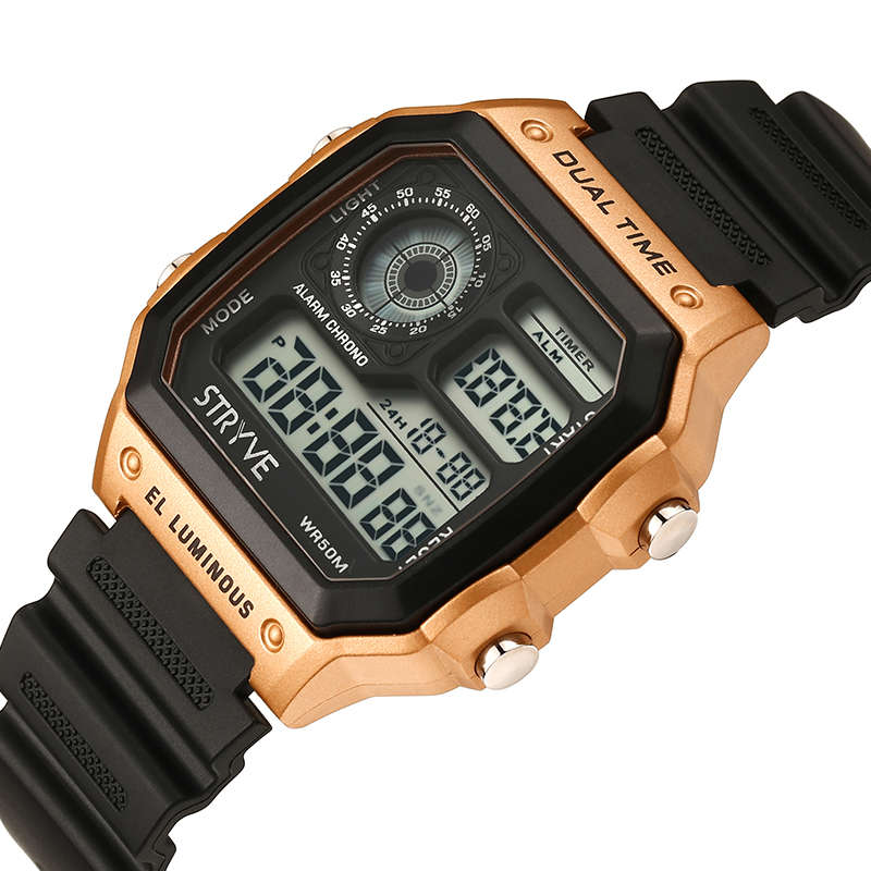 STRYVE S8013 Black Strap Luminous Display Alarm Clock Countdown Date Wekk Men Digital Watch