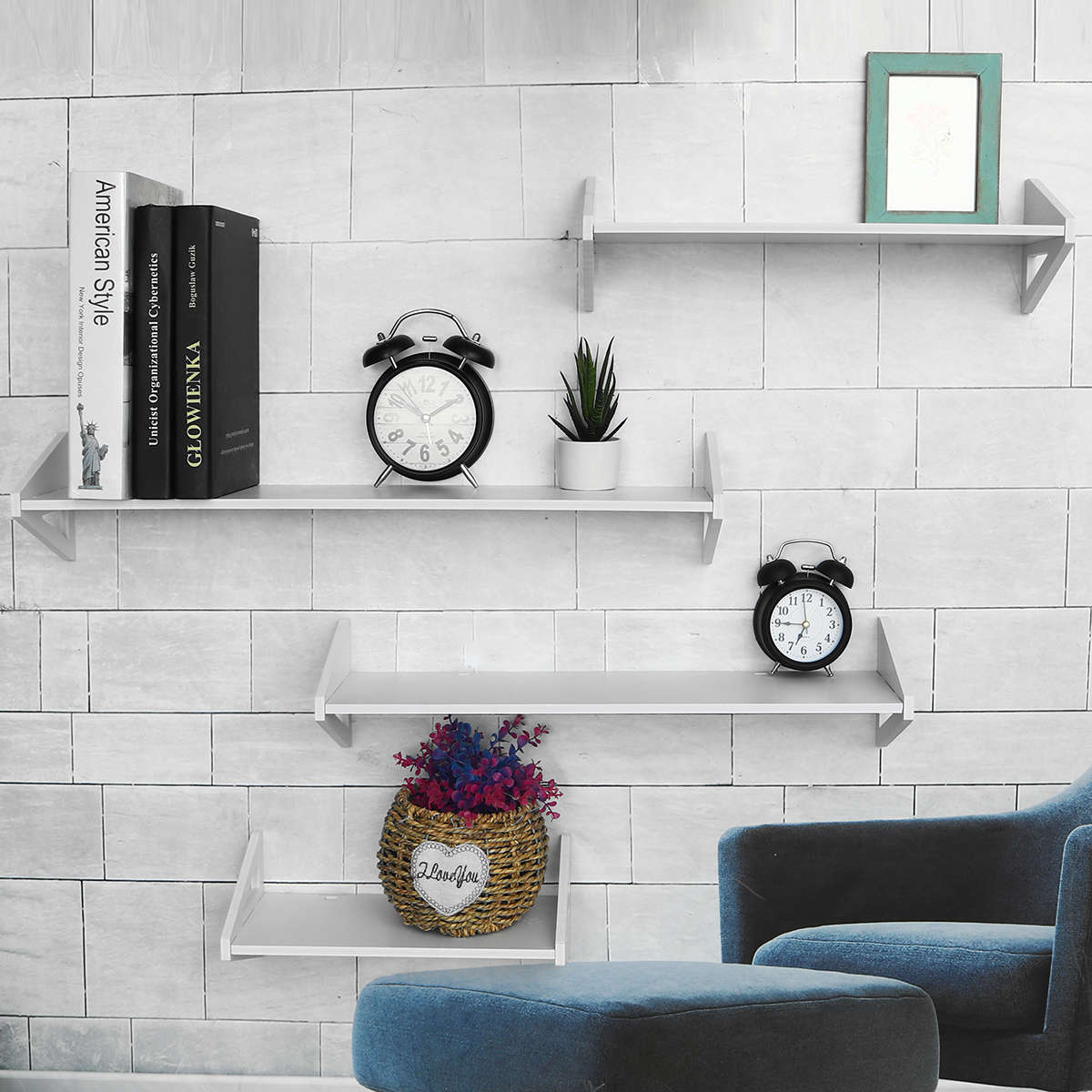 1 Piece Wall-mounted Storage Shelf Rack Punch Free Wall Hanging Bookshelf Home Decoratio...-(Size S)
