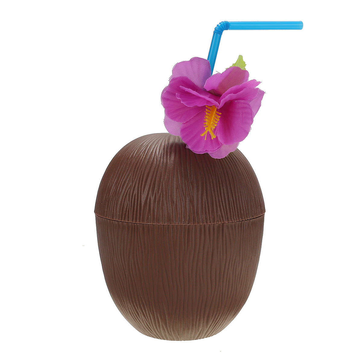 6Pcs Hawaiian Luau Hula Tropical Plastic Party Coconut Cup Drink & Straw Decoration Drinking Straw