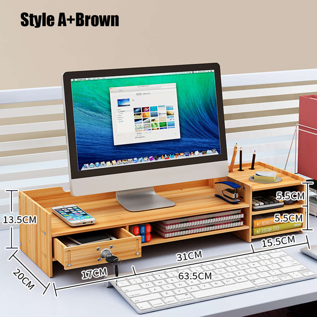 Wood Computer Monitor Stand Riser Desktop LED LCD Monitor Support Holder File Storage Drawer