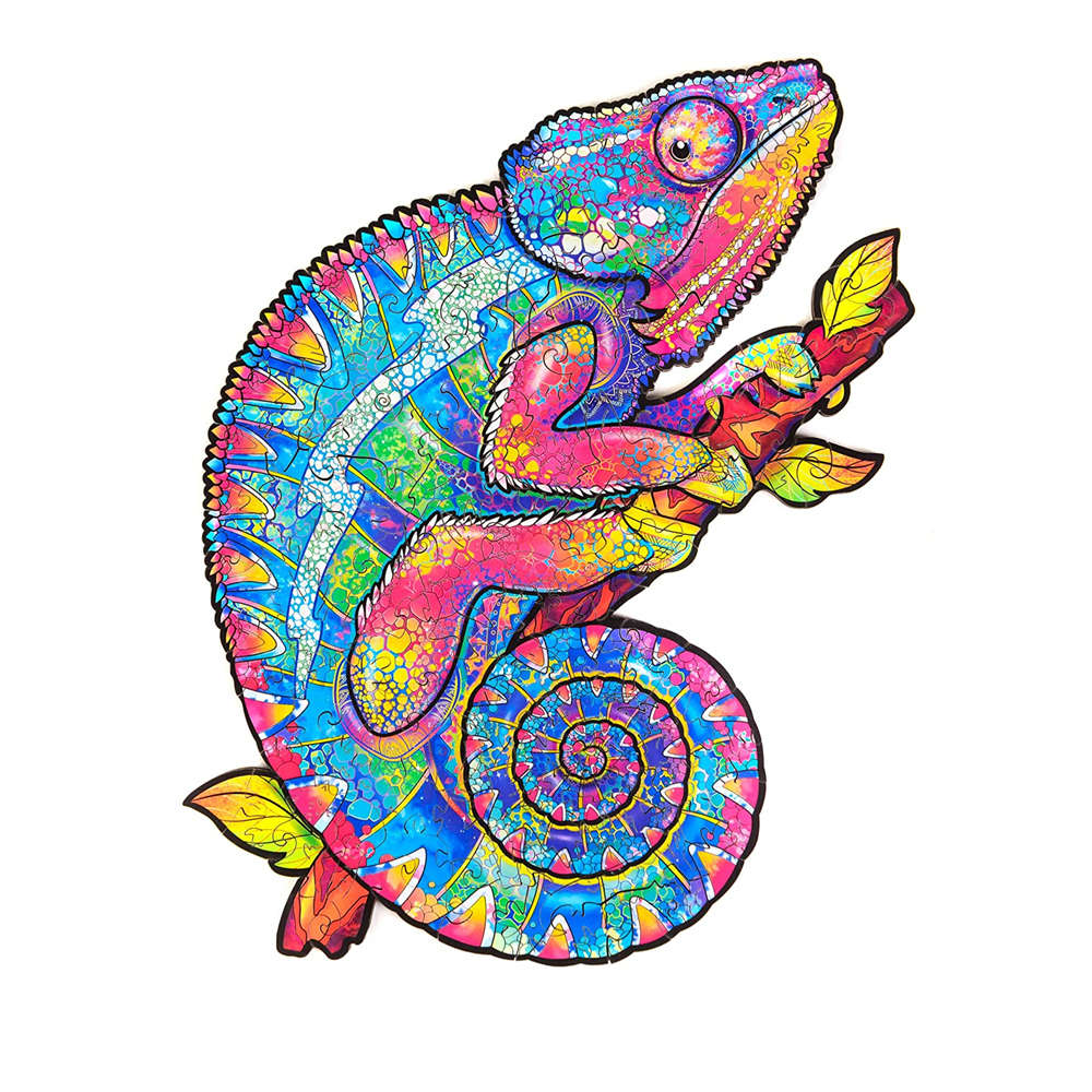 A3/A4/A5 Wooden Rainbow Chameleon Jigsaw Puzzle Unique Animal Shape Toy Early E