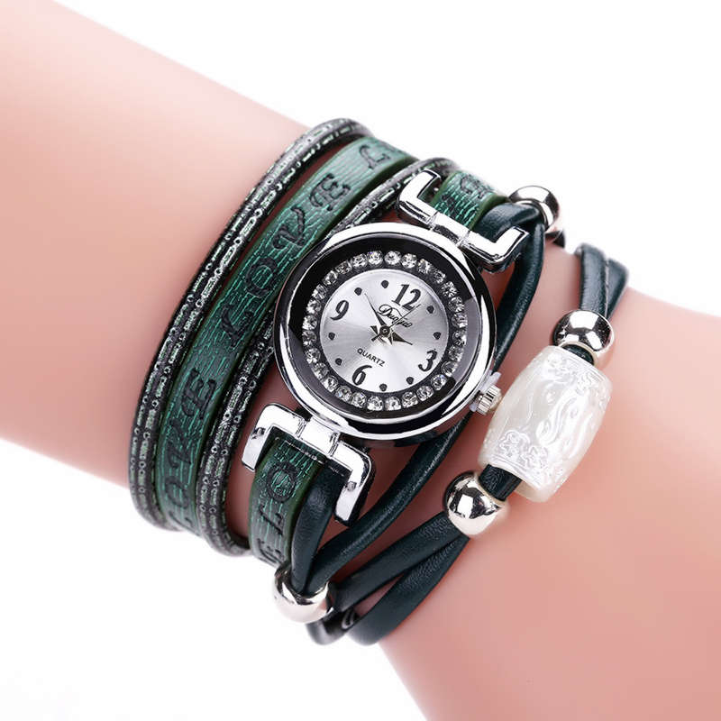 Fashion Luxury Rhinestone PU Leather Women Quartz Watch Bracelet Watch