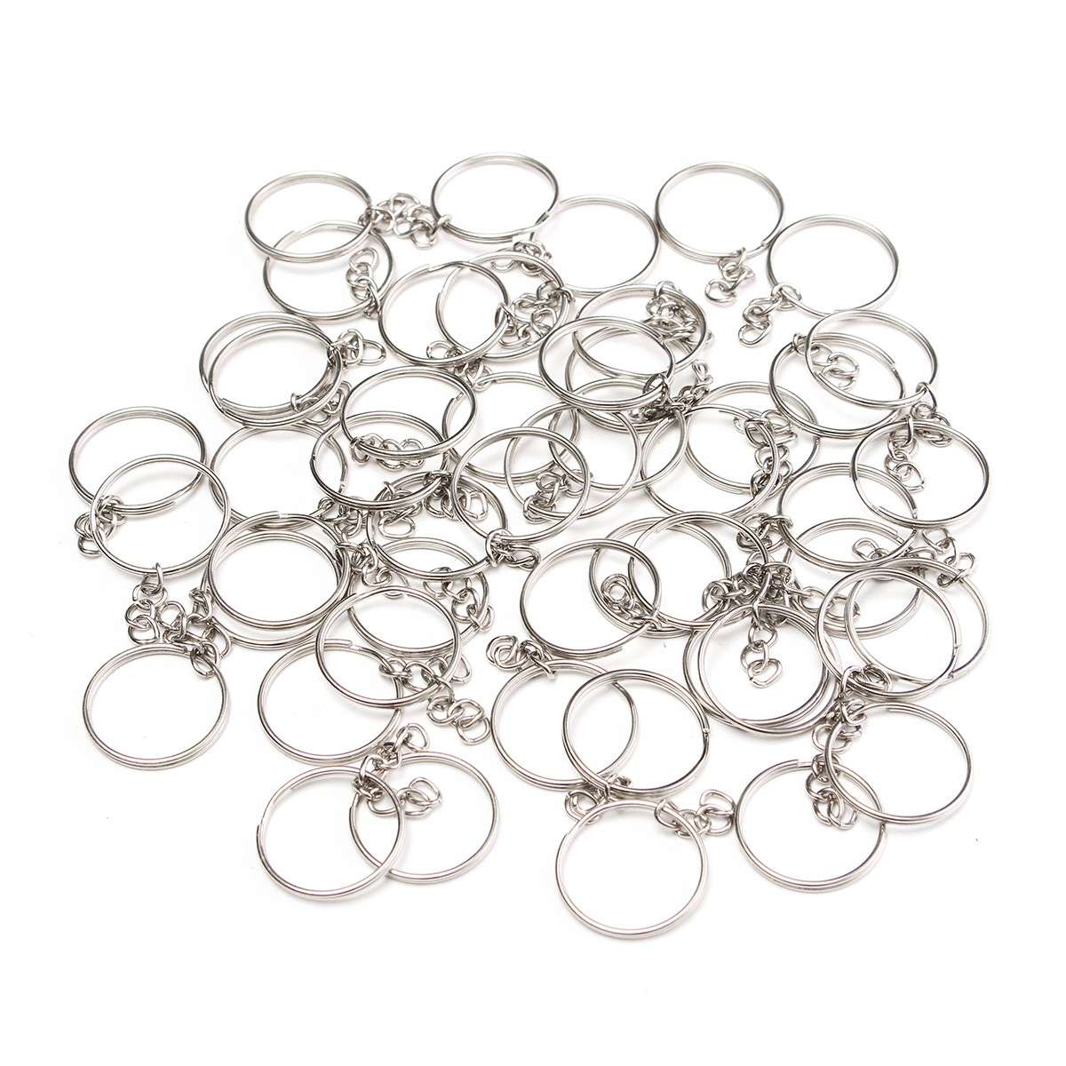 New 50pcs Bulk Split Metal Key Rings Keyring Blanks With Link Chains For DIY Cra