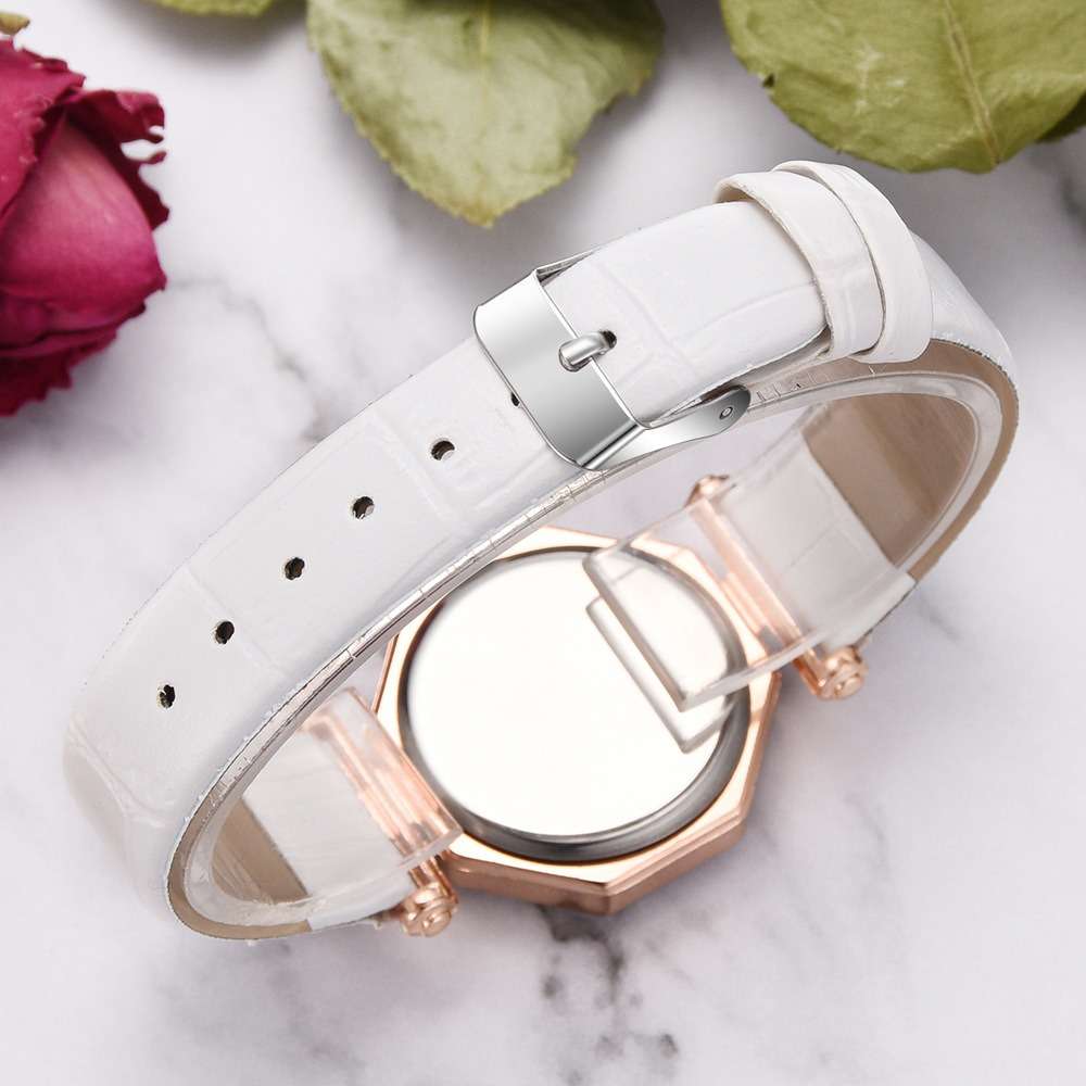 Fahion Diamond Mirror Watch Ladies Dress Ultra-thin Leather Women Quartz Watch (Color White)
