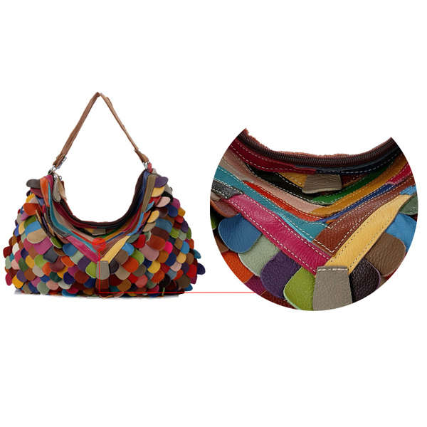 New Women Patchwork Genuine Leather Cowhide Handbag