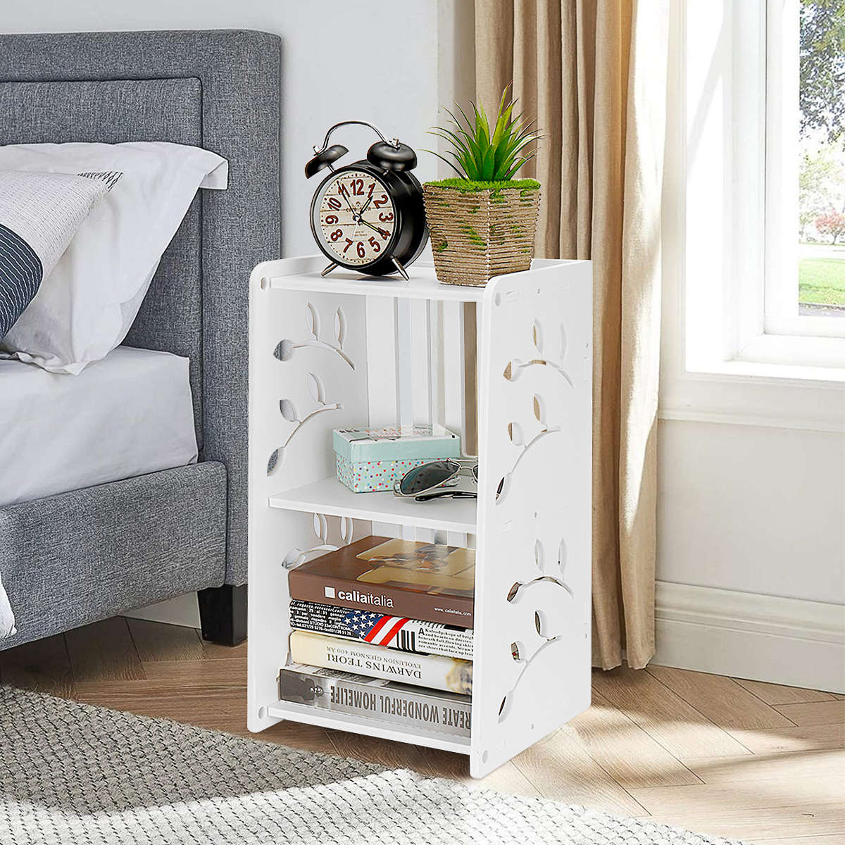 Modern Nightstand End Table Bedroom Bedside Cabinet Storage Organizer Rack