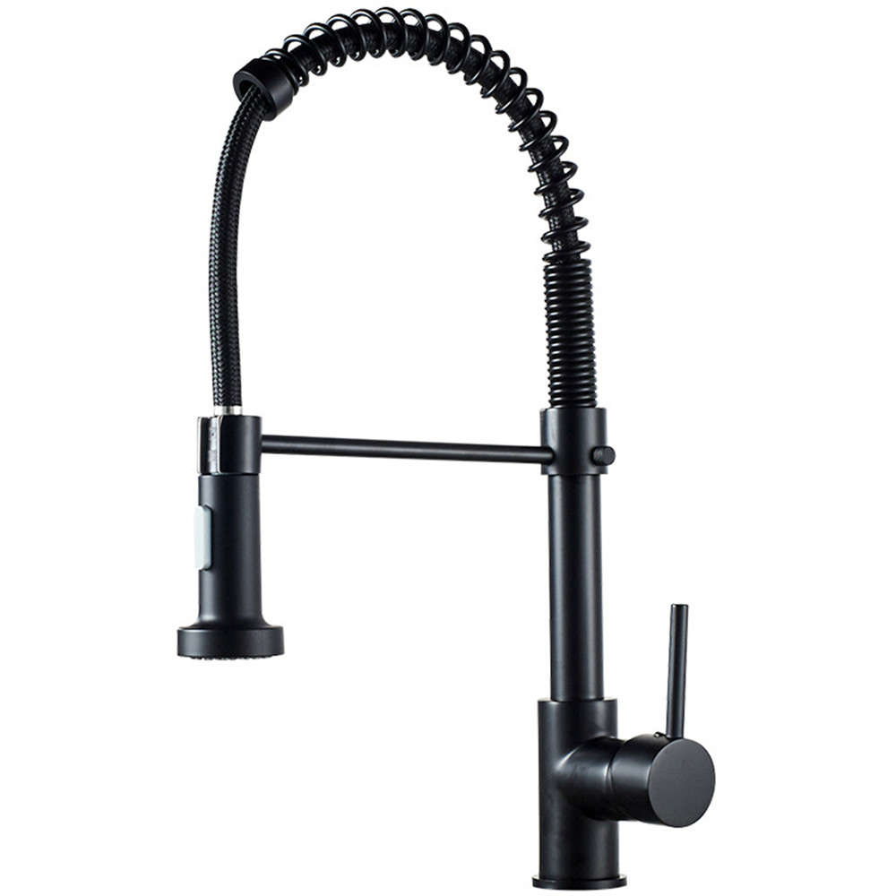 Matte Black Kitchen Sink Faucets Brass Single Lever Pull Out Spring Spout Mixers Tap Hot Cold Water