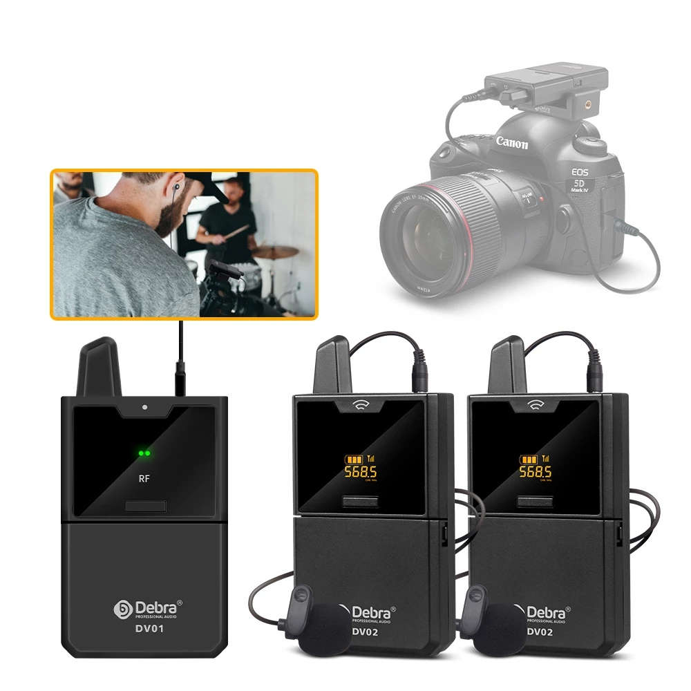 Debra DV01/02 UHF Wireless Lavalier Mic with Monitor Function and Interview Lap